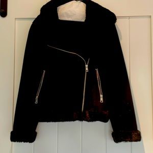 Black faux Swede and fur jacket. Size small